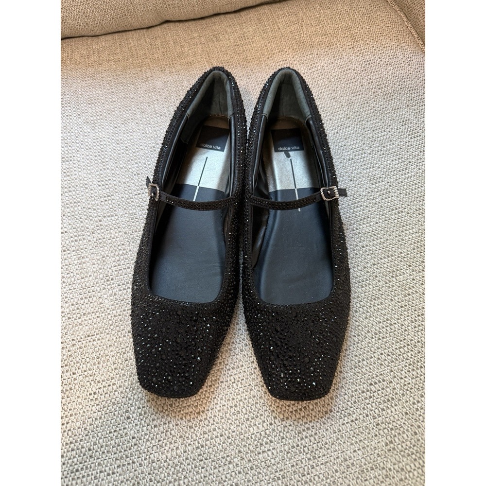 Dolce Vita Reyes Black Metallic Crystal Square Toe Mary Jane Flats - Picture 5 of 10